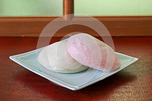 Japanese bun with a bean paste filling called Manju photo