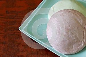 Japanese bun with a bean paste filling called Manju photo