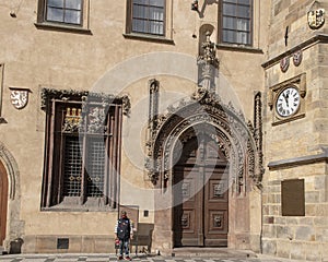 Late Gothic door, main entrance to Old Town Hall, Prague Czech republic