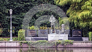 `The Lone Sailor` memorial in Dallas on the west side of Exall Lake in Highland Park, Dallas, Texas