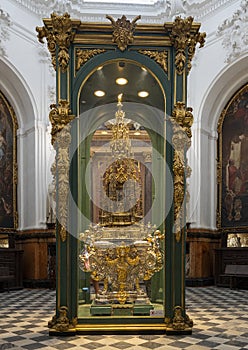 The `Monstrance` by German goldsmith Enrique de Arfe at the center of the Santa Teresa Chapel in the Cathedral of Cordoba, Spain. photo