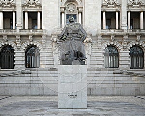 The monument to Almeida Garrett in front of the City Hall of Porto, Portugal.