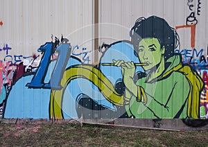 Mural by Hatziel Flores for Tinsel Dallas, a free show given in West Dallas inspired by the `Twelve days of Christmas`.