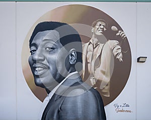 Otis Redding mural by Jeks on the outside of the BBC Collective, a cannibis company in Oklahoma City, Oklahoma.