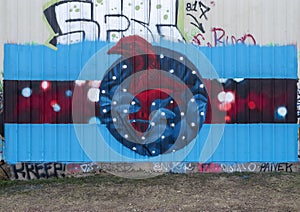 Mural by Jeremy Biggers for Tinsel Dallas, a free show given in West Dallas inspired by the `Twelve days of Christmas`.