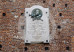 Plaque to commemorate Giuseppe Piolti de Bianchi, Sforza Castle  in Milan, Italy photo
