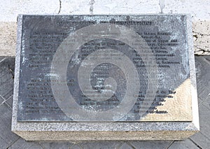 Plaque, translation of west face of `Cleopatra`s Needle`, an Obelisk made by an Egyptian pharaoh, Central Park, New York City.