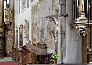 Saints and Jesus on the Cross Church of Saint Vitus, Cesky Krumlov, Czech Republic photo
