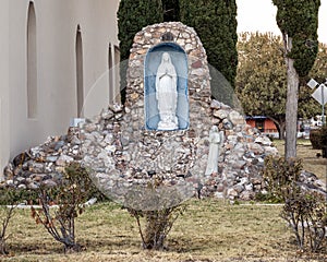 Sculpture Mary and angel at Saint Mary Catholic Church in Marfa, Texas.