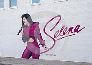 `Selena` mural by artist Jeremy Biggers on the side of Top Ten Records at 338 West Jefferson Blvd. in Oak Cliff in Dallas, Texas