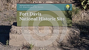 Sign at entrance to Fort Davis National Historic Site in Fort Davis, Texas.
