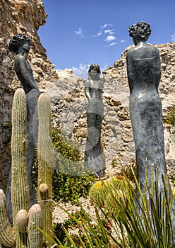 `Earth Goddesses` sculpture by Jean Philippe Richard in the Exotic Garden of Eze, France photo