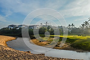 Pictureque Salt rock main beach and a river mouth lagoon in Dolphin coast Durban Ballito South Africa