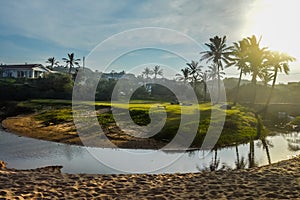 Pictureque Salt rock main beach and a river mouth lagoon in Dolphin coast Durban Ballito South Africa