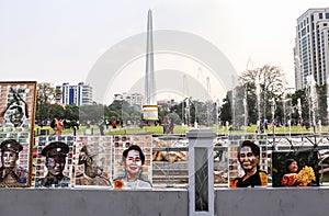 Pictures in front of Maha Bandula Park in Yangon