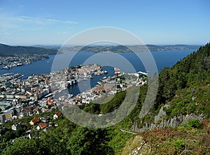Picturesque Aerial View of Bergen and the Atlantic Ocean as seen from Mount Floyen, Bergen