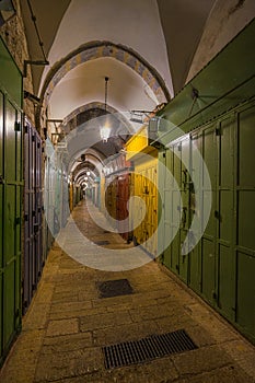 Picturesque alley closed at night, Jerusalem Old City