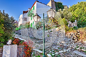 Picturesque alley in the old Chora of Alonissos, Greece