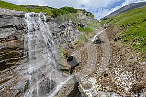 Picturesque Alpine waterfall, Grossglockner High Alpine Road in