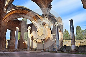 picturesque ancient ruins in Villa Adriana (Hadrians Villa) in Tivoli, Italy