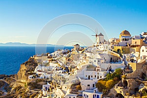 Picturesque architecture of Oia town Santorini Greece