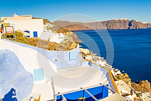 Picturesque architecture Oia town Santorini island landscape Greece