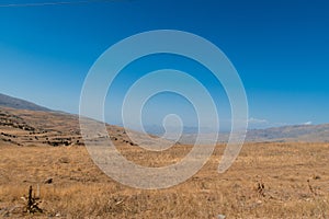 Picturesque Armenian autumn landscape in the backgrounds. Fields and meadows in the mountains of Armenia region. Stock photography