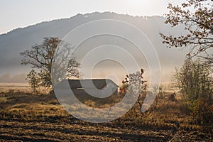 Picturesque autumn morning in the countryside in Huanghan region, close to Hongcun and Tachuan villages in China, Yi County