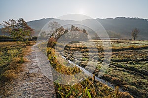 Picturesque autumn morning in the countryside in Huanghan region, close to Hongcun and Tachuan villages in China, Yi County