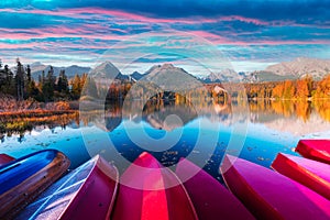 Picturesque autumn view of lake Strbske pleso in High Tatras National Park