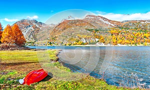 Picturesque autumn views of Sils Lake Silsersee