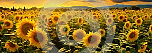 A picturesque backdrop: panoramic sunflower field, a serene scene from nature