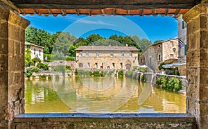 The picturesque Bagno Vignoni, near San Quirico d`Orcia, in the province of Siena. Tuscany, Italy.