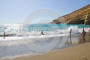 The picturesque beach of Matala