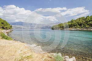 Picturesque beach nearby Postira on the north coast of Brac island, Croatia