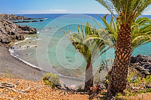 Picturesque beach and volcanic rocks in Alcala on Tenerife