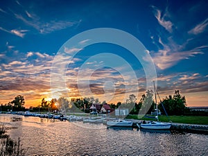 Picturesque and beautiful harbor at sunset