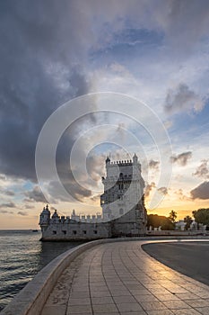 Picturesque Belem Tower (Torre de Belem) located in Lisbon, Portugal