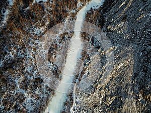 A picturesque bird\'s-eye view of the river in winter.