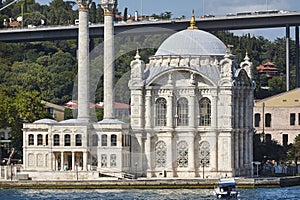 Picturesque Buyuk mecidiye cami in Bosporus strait. Istanbul, Turkey