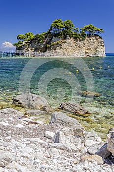 Picturesque Cameo island in Agios Sostis, situated on Laganas bay on the south of Zakynthos island on Ionian Sea, Greece.