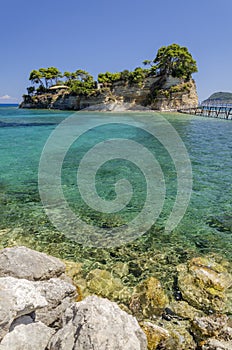 Picturesque Cameo island in Agios Sostis, situated on Laganas bay on the south of Zakynthos island on Ionian Sea, Greece.