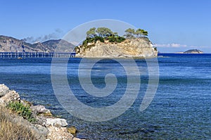 Picturesque Cameo island in Agios Sostis, situated on Laganas bay on the south of Zakynthos island on Ionian Sea, Greece.