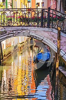 Picturesque canal with a gondola, Venice, Italy