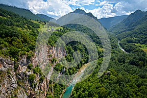 Picturesque canyon of the Tara river among the high mountains covered with green forest. Montenegro