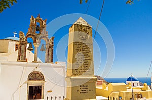 Picturesque churches of Pyrgos Kallistis Santorini scenery Greece