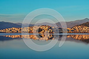 The picturesque city of Kastoria reflected on the lake of Orestiada.