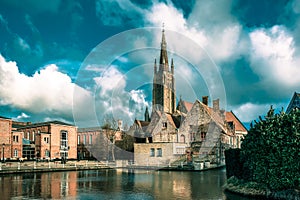 The picturesque city landscape in Bruges, Belgium