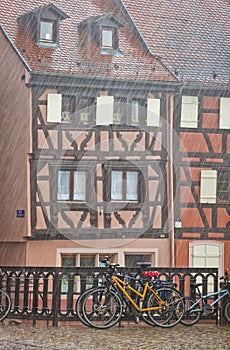 Picturesque city view during the rain. Colmar, France