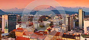 Picturesque cityscape of Ljubljana during the sunset, Slovenia